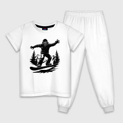 Пижама хлопковая детская Сноубордист зомби в капюшоне, цвет: белый