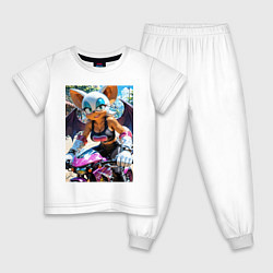 Пижама хлопковая детская Руж из Somic едет на мотоцикле, цвет: белый