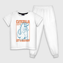 Пижама хлопковая детская Cutezilla lets destroy, цвет: белый
