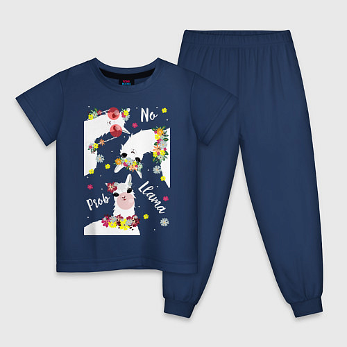 Детская пижама Семья три ламы с цветами / Тёмно-синий – фото 1