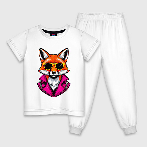 Детская пижама Лиса в очках и розовой куртке / Белый – фото 1