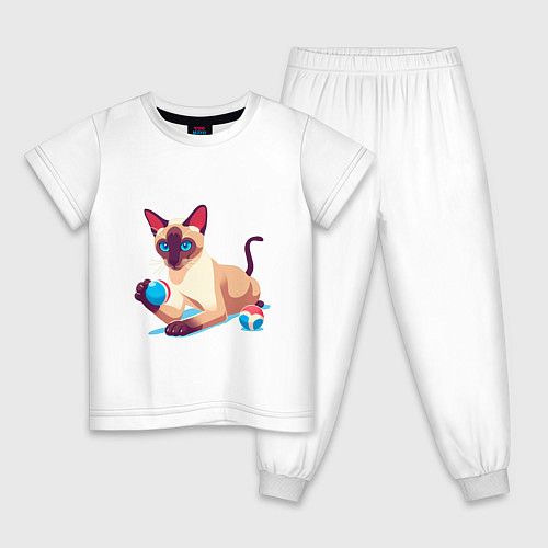 Детская пижама Игривый сиамский котик / Белый – фото 1