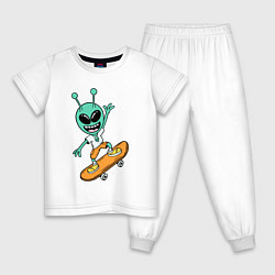 Пижама хлопковая детская Инопланетянин на скейтборде, цвет: белый