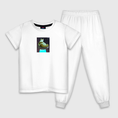 Детская пижама Кото мем на тарелке инопланетян / Белый – фото 1