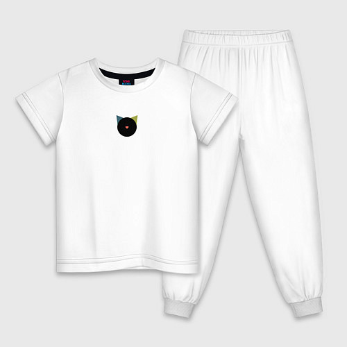 Детская пижама Кот черный с носом сердечком - минимализм / Белый – фото 1