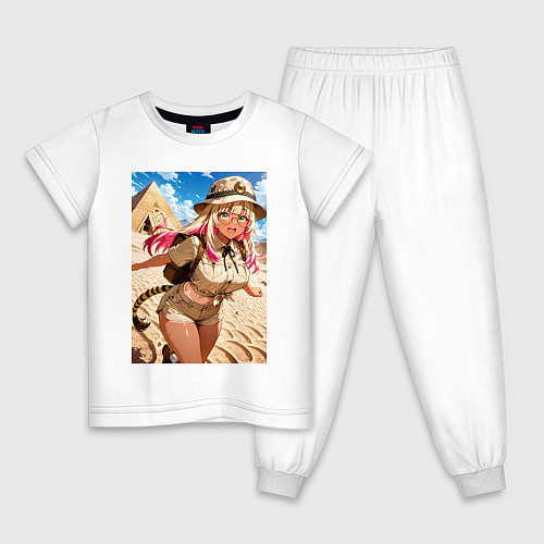 Детская пижама Девушка-археолог исследователь пирамид / Белый – фото 1