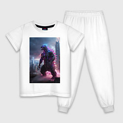 Пижама хлопковая детская Годзилла посреди мегаполиса, цвет: белый