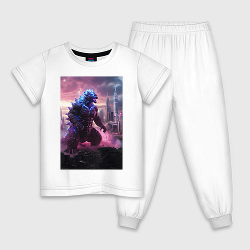 Детская пижама Годзилла посреди мегаполиса / Белый – фото 1