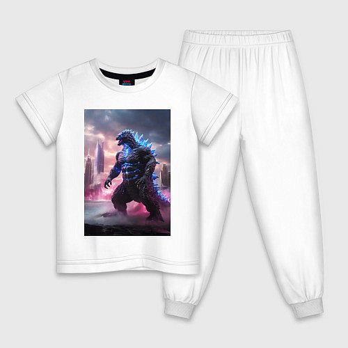 Детская пижама Годзилла посреди мегаполиса / Белый – фото 1