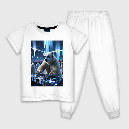 Детская пижама Медвевь Dj на тусовке в антарктиде / Белый – фото 1