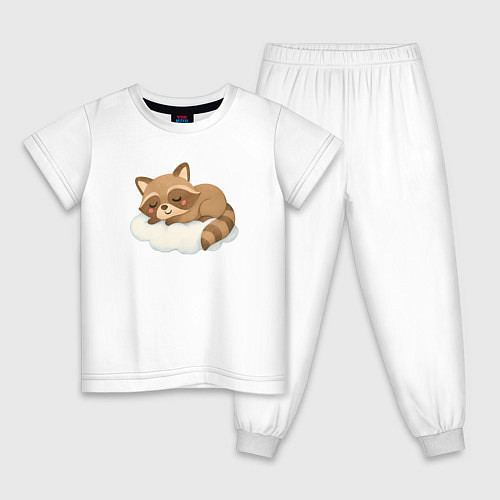Детская пижама Милый енот на облачке / Белый – фото 1