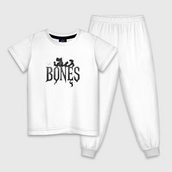 Пижама хлопковая детская Bones лого из дыма, цвет: белый