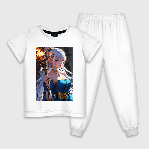 Детская пижама Прекрасная эльфийка-маг с шаром огня / Белый – фото 1