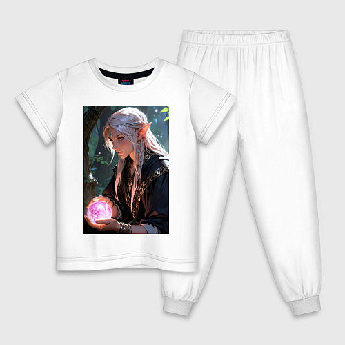 Детская пижама Серьёзная эльфийка с магической сферой / Белый – фото 1