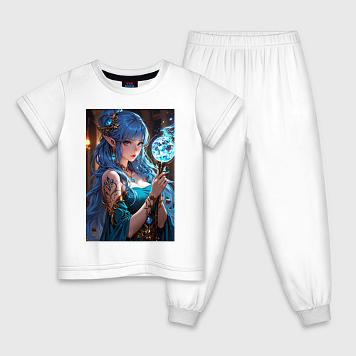 Детская пижама Прекрасная эльийка-маг с посохом / Белый – фото 1