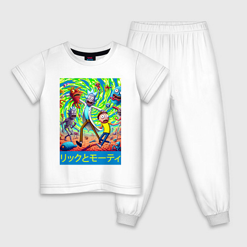 Детская пижама Rick and Morty among the monsters - ai art / Белый – фото 1