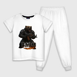 Пижама хлопковая детская ВМФ стреляющий медведь, цвет: белый