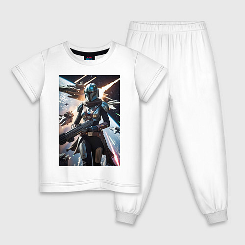 Детская пижама Девушка-мандалорец летит в космосе / Белый – фото 1