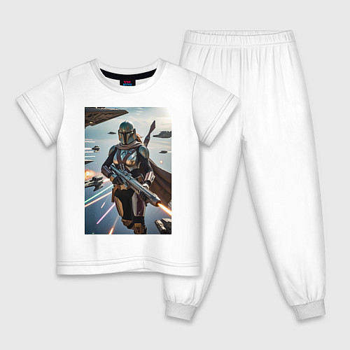 Детская пижама Девушка-мандалорец летит в космосе / Белый – фото 1