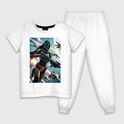 Пижама хлопковая детская Девушка-мандалорец летит в космосе, цвет: белый