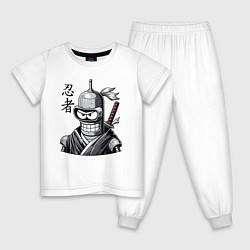 Пижама хлопковая детская Bender is a cool ninja - hieroglyphs, цвет: белый