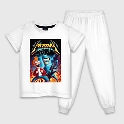 Пижама хлопковая детская Вокались Фрай и гитарист Бендер - рок группа Футур, цвет: белый