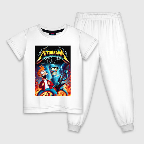 Детская пижама Вокались Фрай и гитарист Бендер - рок группа Футур / Белый – фото 1