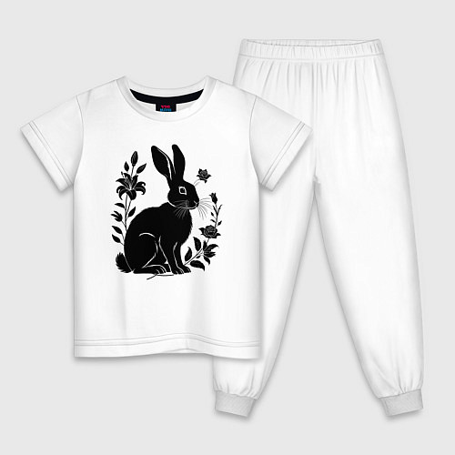 Детская пижама Черный кролик среди роз / Белый – фото 1
