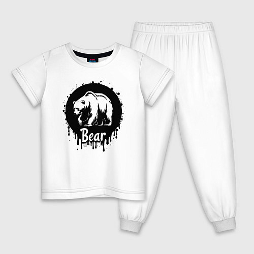 Детская пижама Черный медведь в круге / Белый – фото 1