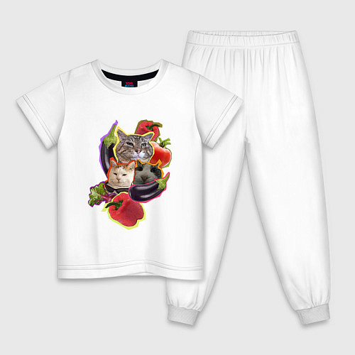 Детская пижама Кото-салат - мем с котами / Белый – фото 1