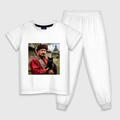 Детская пижама Казак с чёрным котом / Белый – фото 1