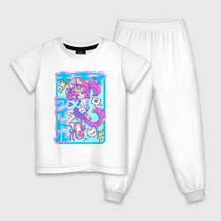 Пижама хлопковая детская Аниме айдол - девочка-кошка - y2k Kawaii girl, цвет: белый