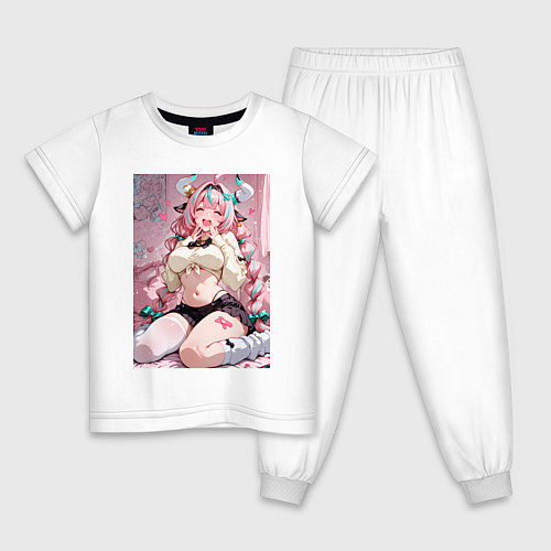 Детская пижама Смущенная коровка с сердечками / Белый – фото 1