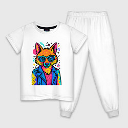 Пижама хлопковая детская Лиса Pop Colors, цвет: белый