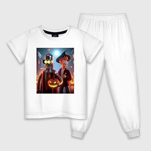 Детская пижама Бендер и Фрай в шляпе - ночь на хэллоуин / Белый – фото 1