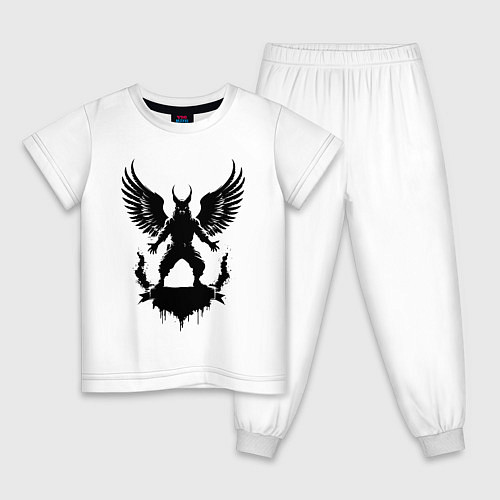 Детская пижама Черный лис Сургута с крыльями / Белый – фото 1