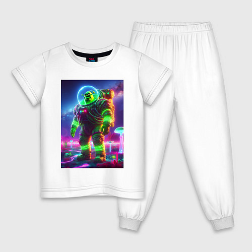 Детская пижама Шрек в неоновом скафандре - неоновый космос / Белый – фото 1