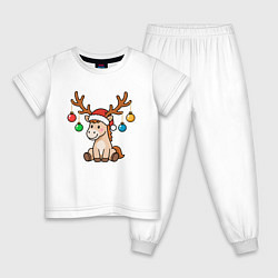 Детская пижама Лошадь в шапке Санта-Клауса и рогами оленя