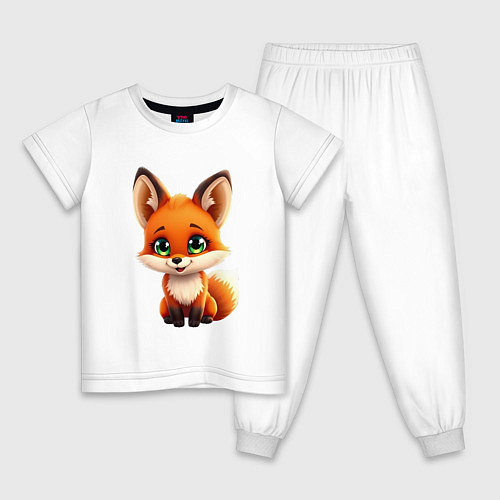Детская пижама Пушистая радость: Лисёнок в мультяшном стиле / Белый – фото 1