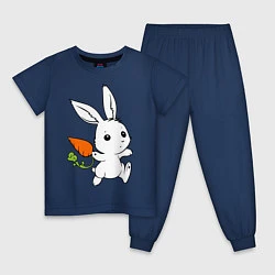 Пижама хлопковая детская Зайка с морковкой, цвет: тёмно-синий
