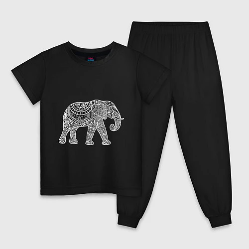 Детская пижама Расписной слон / Черный – фото 1