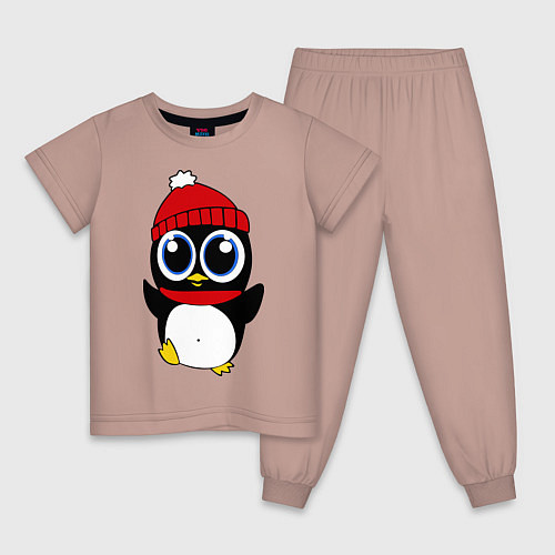 Детская пижама Удивленный пингвинчик / Пыльно-розовый – фото 1