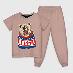 Пижама хлопковая детская Made in Russia: медведь, цвет: пыльно-розовый