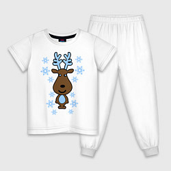 Пижама хлопковая детская Милый олень и снежинки, цвет: белый
