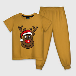 Пижама хлопковая детская Рождественский олень цвета горчичный — фото 1