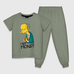 Пижама хлопковая детская Mr. Burns: I get money, цвет: авокадо
