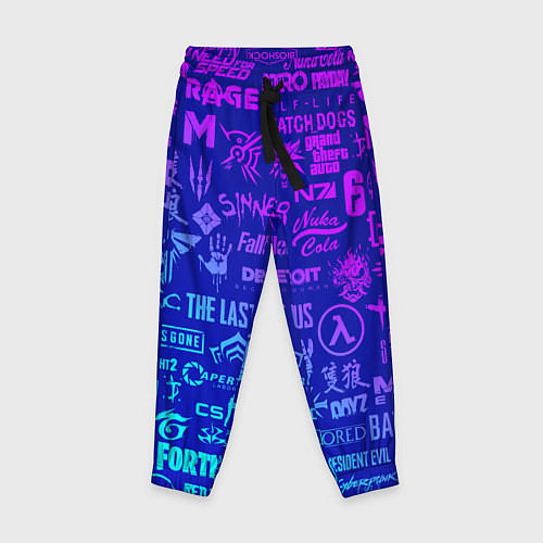 Детские брюки Неоновые геймерские лого / 3D-принт – фото 1