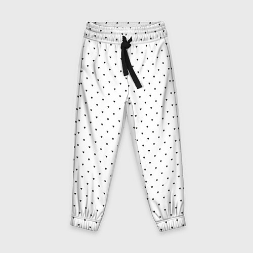 Детские брюки Сердечки черные на белом / 3D-принт – фото 1