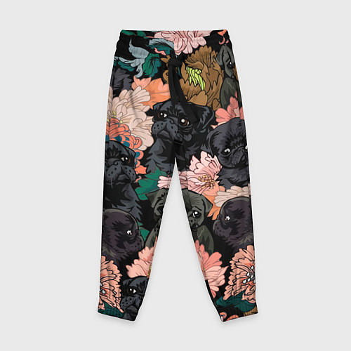 Детские брюки Мопсы и Цветы / 3D-принт – фото 1