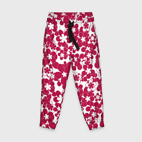 Детские брюки Бело-красный цветочный / 3D-принт – фото 1